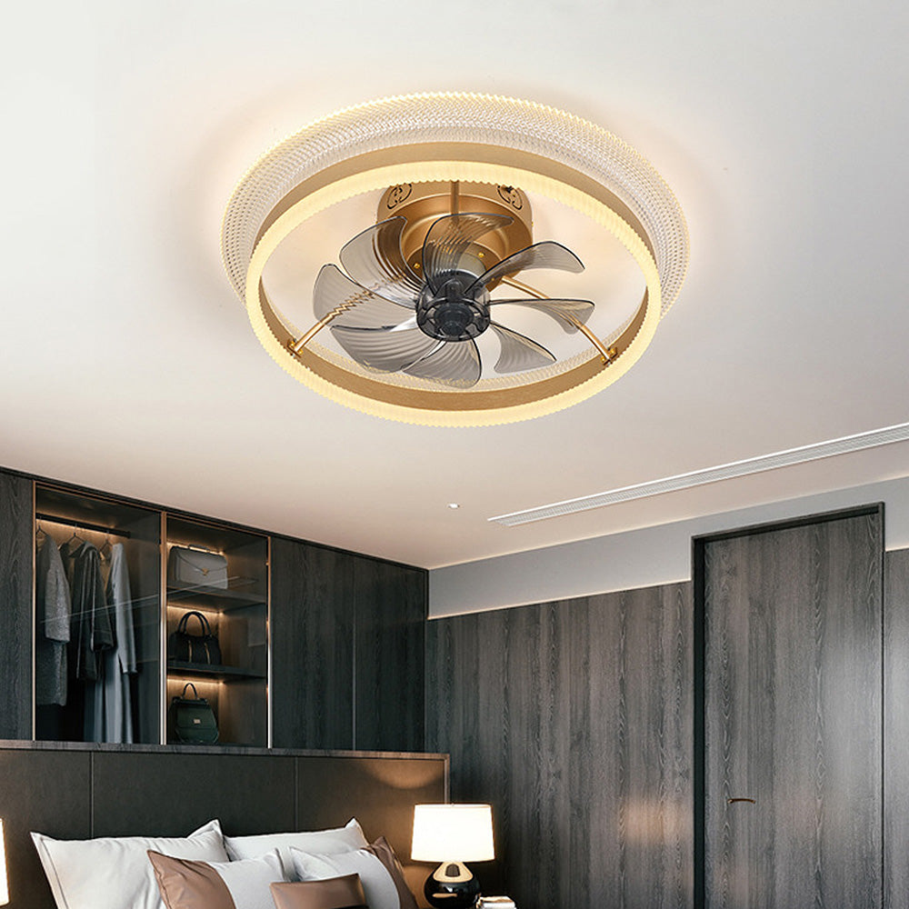 Modern Round Gold Ceiling Fan with Integrated Light Fixture for Stylish Home Illumination and Air Circulation