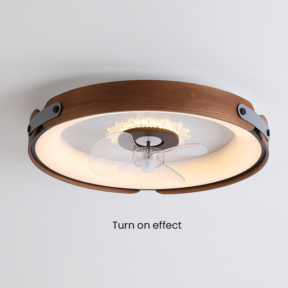 Wooden Simple Round Ceiling Fan with Integrated LED Lighting for Stylish Home Comfort and Energy Efficiency