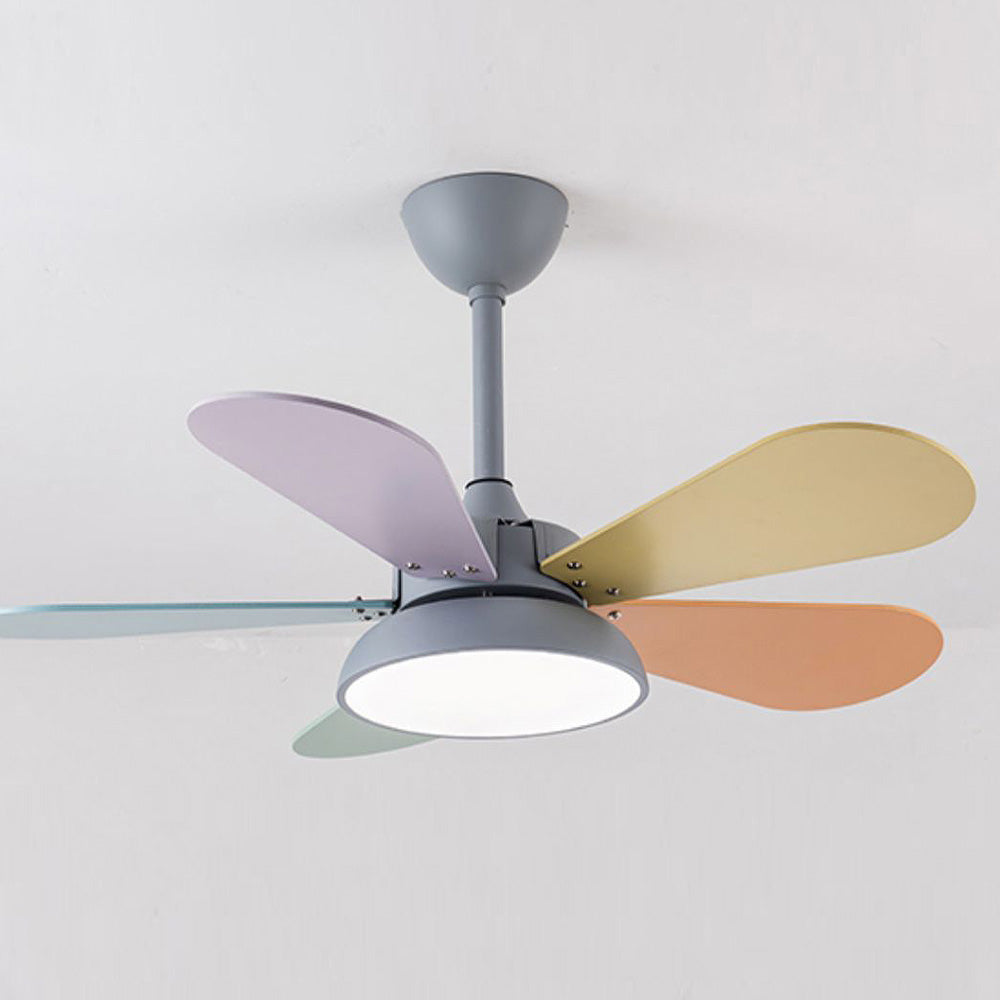 Colourful Macaron Round Ceiling Fan with LED Light for Kids' Bedrooms - Perfect for Children's Rooms and Play Areas