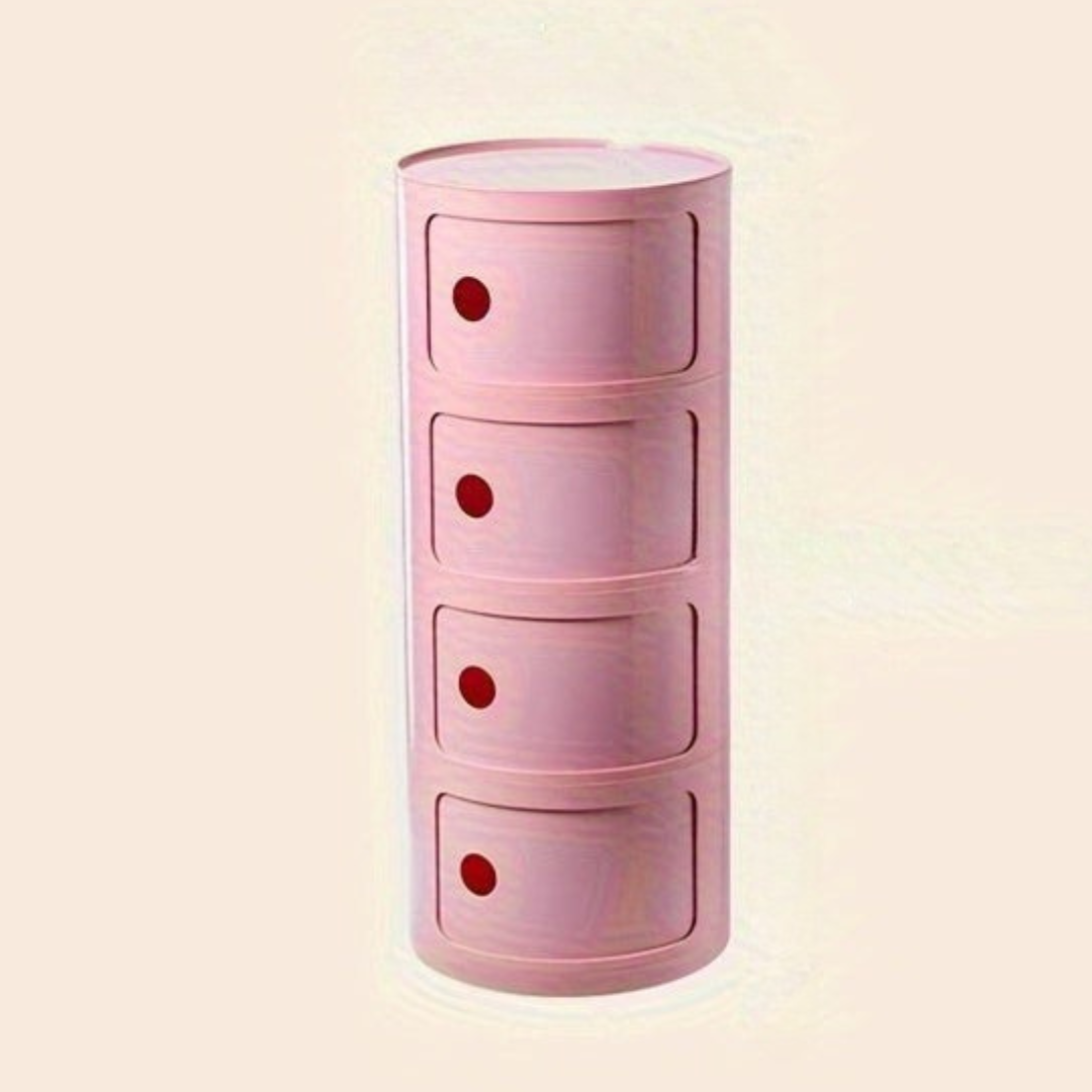 Bedside Table with Round Plastic Storage Drawers