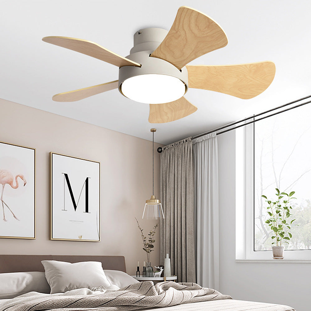 Contemporary Wood Semi-Flush Ceiling Fan with Integrated Lighting for Stylish Home Comfort and Modern Decor