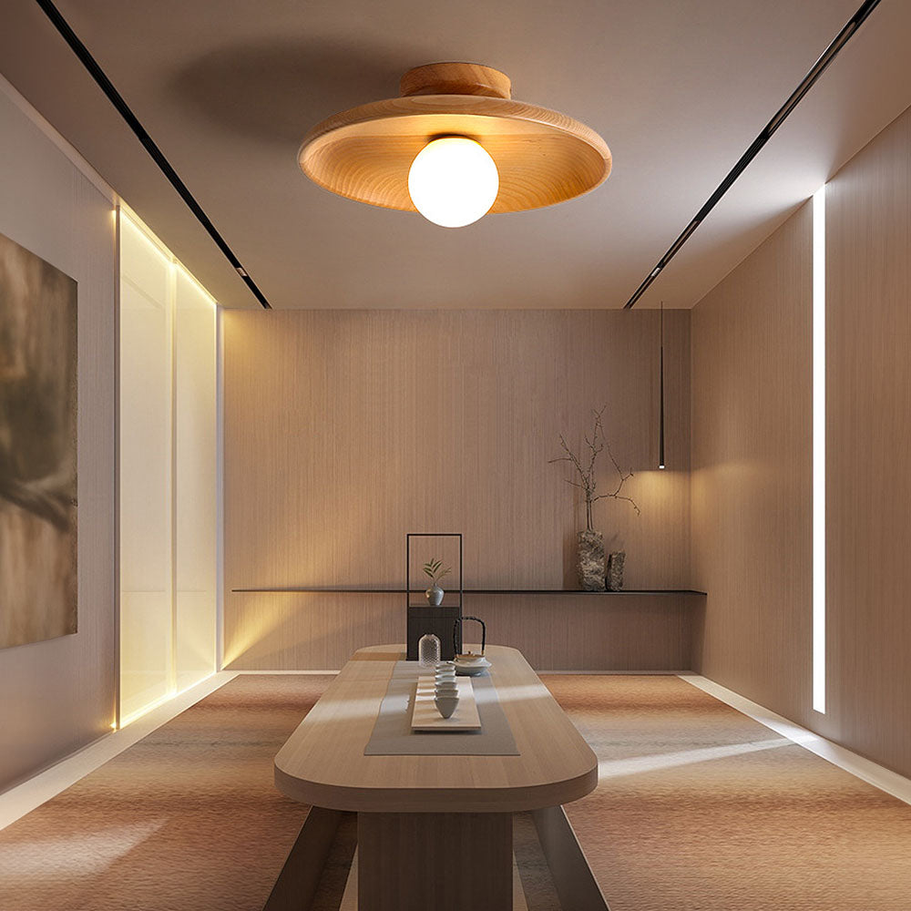 Nordic Wood Minimalist Round Ceiling Light for Hallway - Elegant Natural Design for Modern Interiors