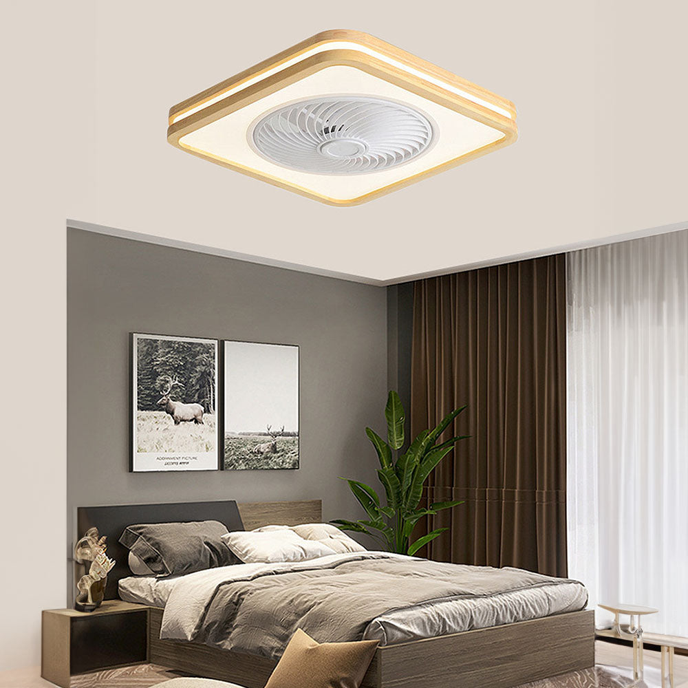 Modern Minimalist Round Wooden Ceiling Fan with Integrated LED Lighting for Stylish Home Decor and Energy Efficiency