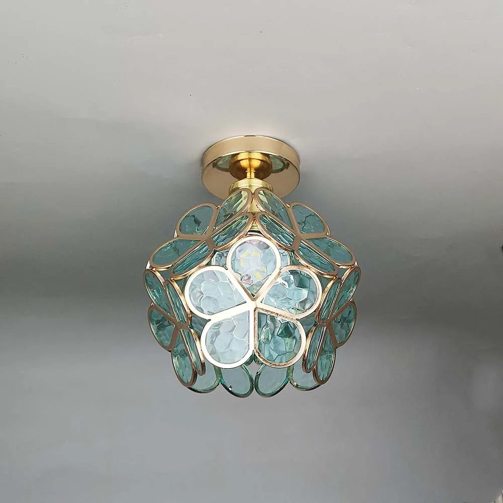 Elegant Floral Glass Ceiling Light Fixture for Hallways - Stylish Design for Contemporary Home Décor