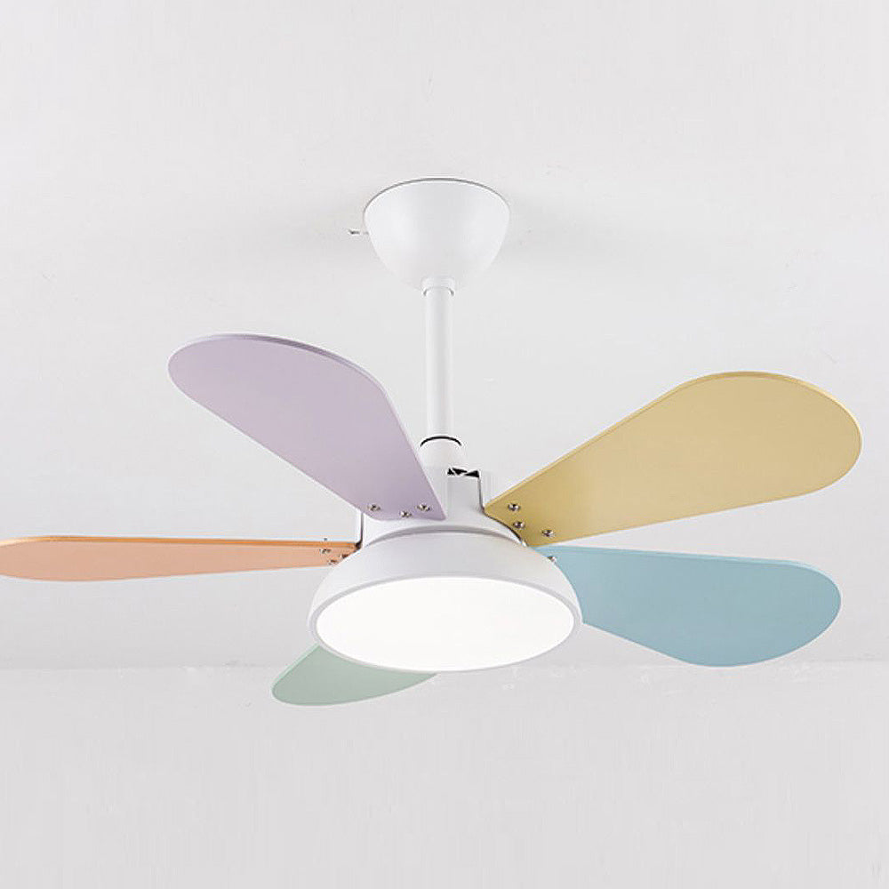 Colourful Macaron Round Ceiling Fan with LED Light for Kids' Bedrooms - Perfect for Children's Rooms and Play Areas