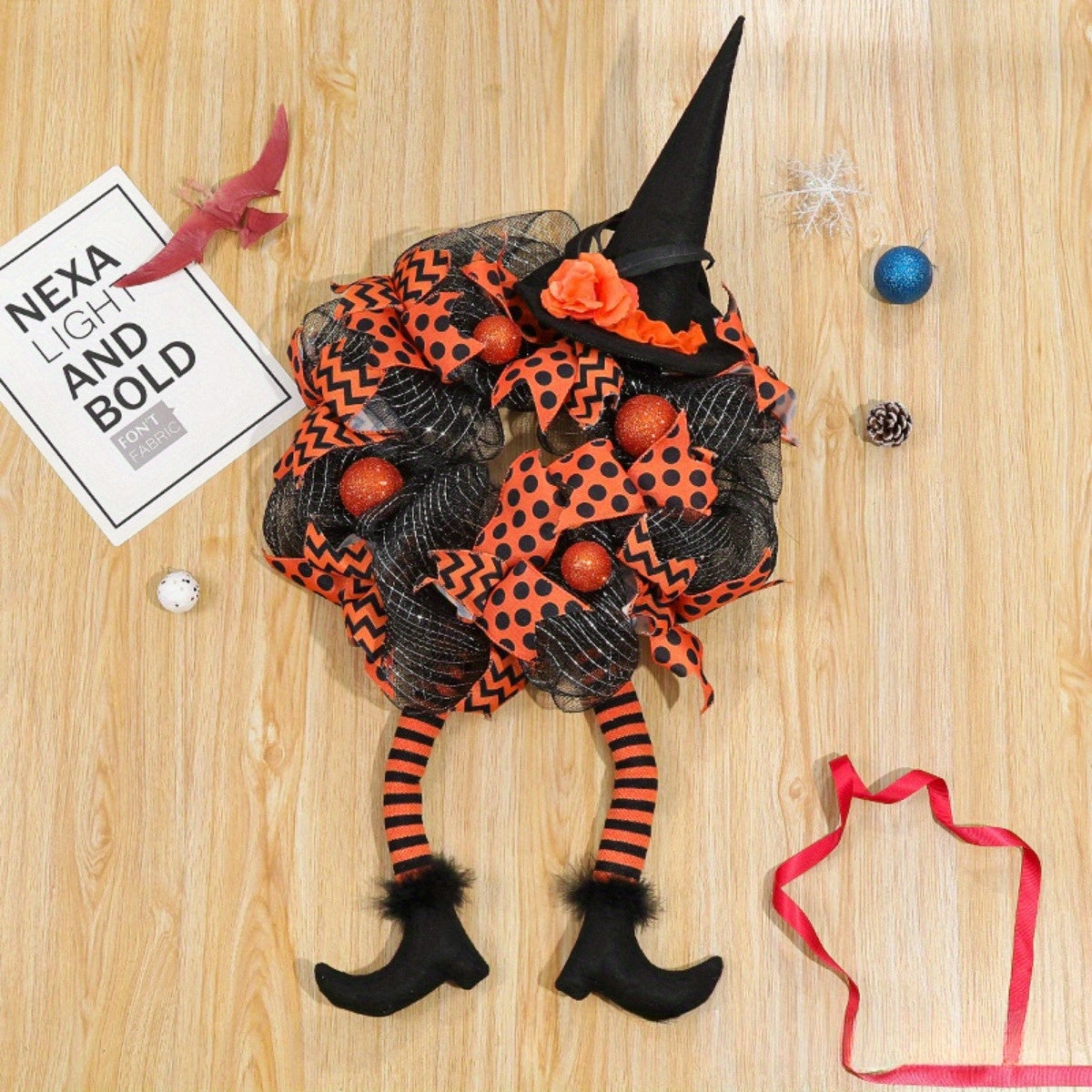 Corona de malla de bruja caprichosa de Halloween | Decoración divertida para la puerta principal