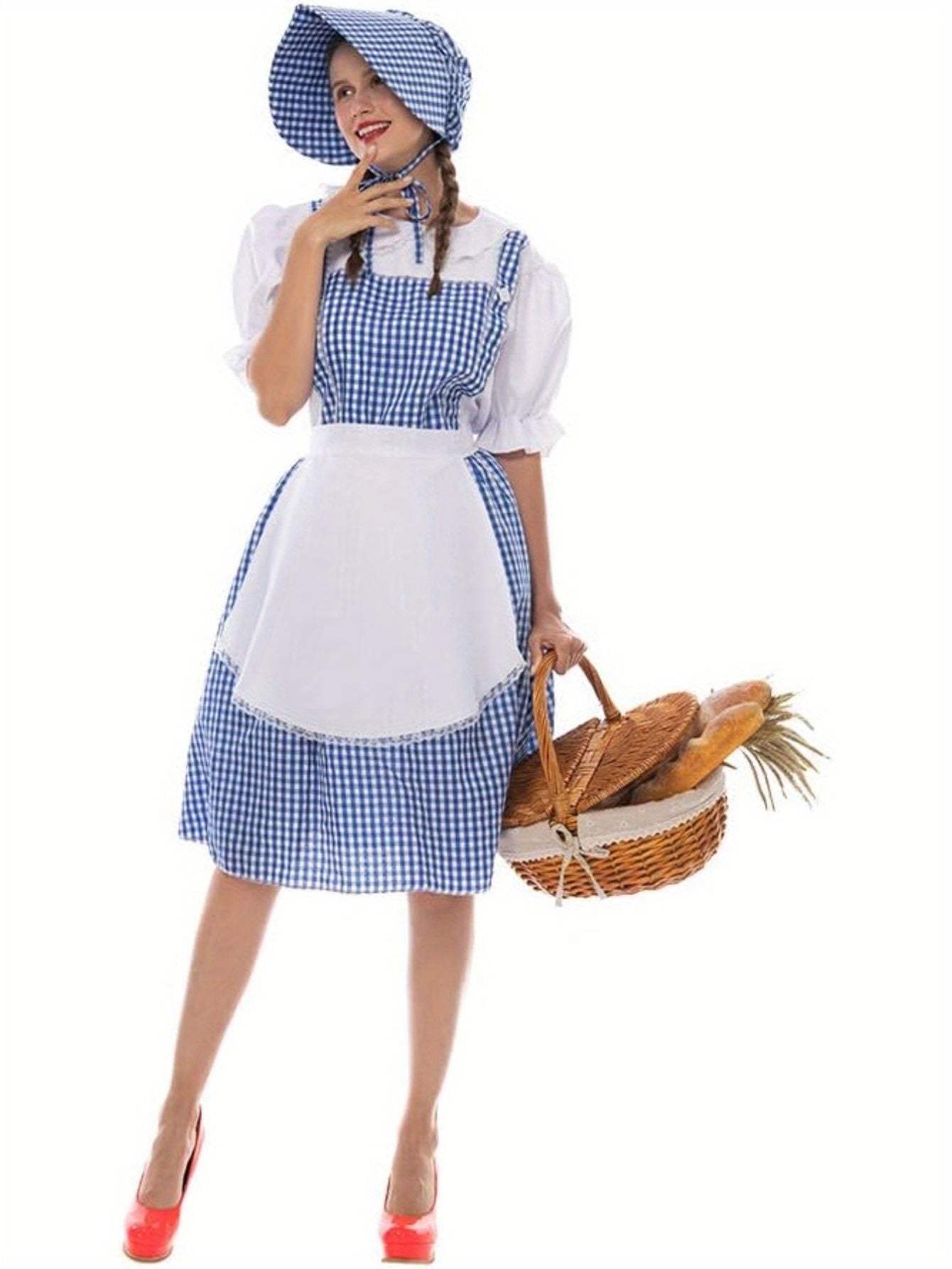 Vestido de Disfraz de Halloween Vintage de Pradera para Mujer | Manga Abullonada Midi