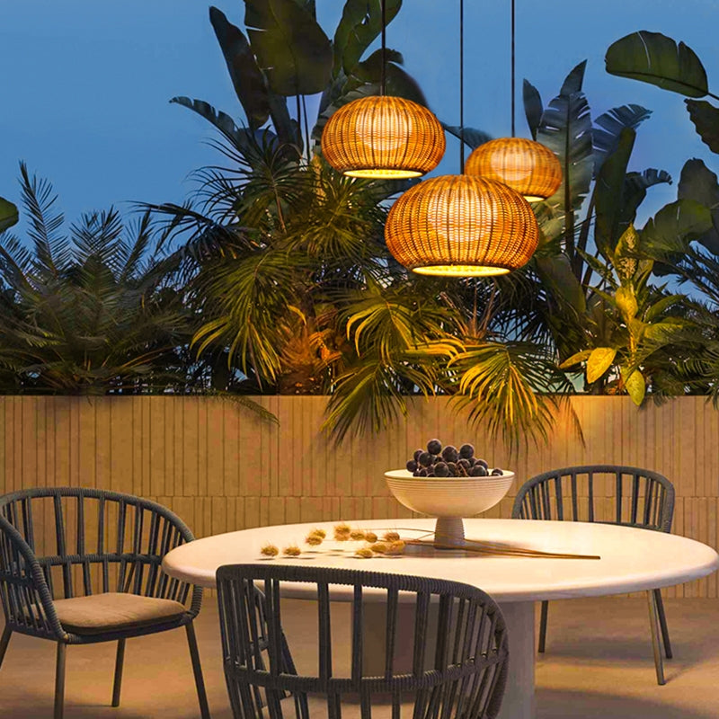 Lámpara colgante de exterior de ratán, moderna lámpara de jardín