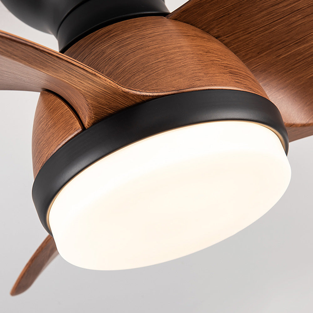 Elegant Wooden Ceiling Fan with LED Light for a Stylish Bedroom Ambience - Simple Design for Modern Living Spaces