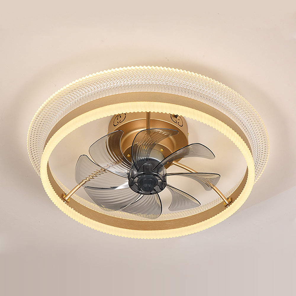 Modern Round Gold Ceiling Fan with Integrated Light Fixture for Stylish Home Illumination and Air Circulation