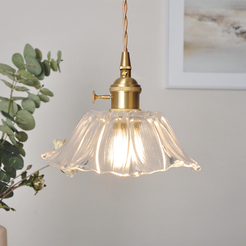 Vintage Floral Glass Pendant Light Fixture for Dining Room - Elegant Retro Design to Illuminate Your Space