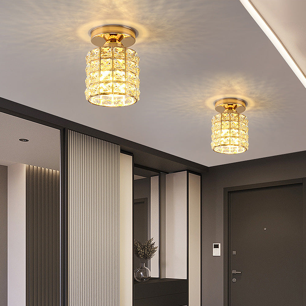 Contemporary Gold Round Glass Semi-Flush Ceiling Light for Hallway - Elegant Lighting Fixture for Modern Interiors