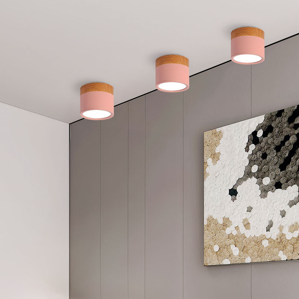 Ceiling Light with Pink Flush Wood Finish
