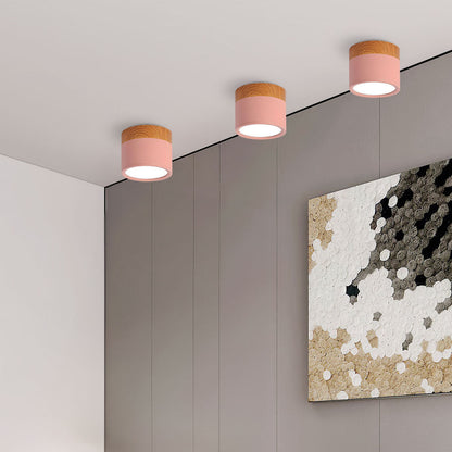Ceiling Light with Pink Flush Wood Finish