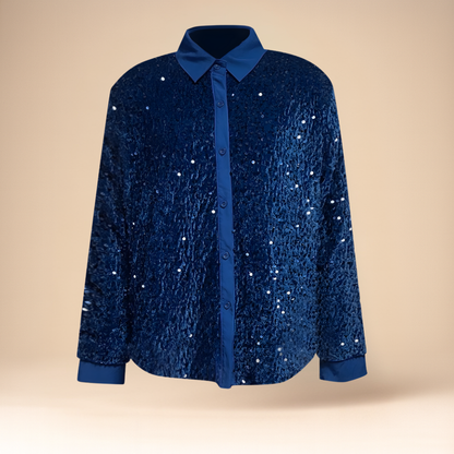 Women's Sequin Sparkly Long Sleeve Party Blouse Elegant Top