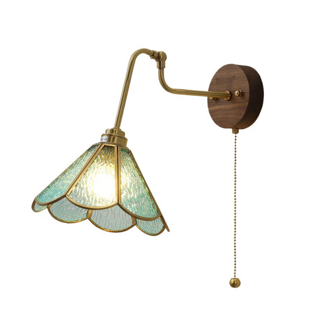 Vintage Glass Shade Wall Light Fixture for Bedroom - Elegant Sconce Illumination for a Timeless Atmosphere