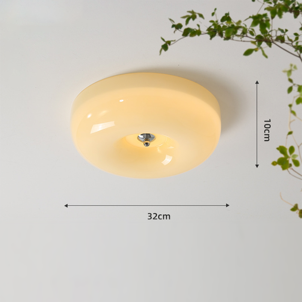 Elegant Cream Round Ceiling Lamp - Stylish Glass Ceiling Light for Modern Home Illumination and Ambient Lighting Solutions