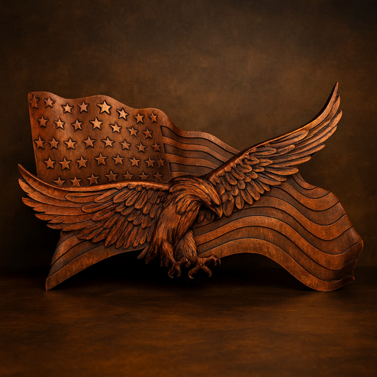 American Flag Wood Wall Art Hand Carved Eagle Patriotic Decoration