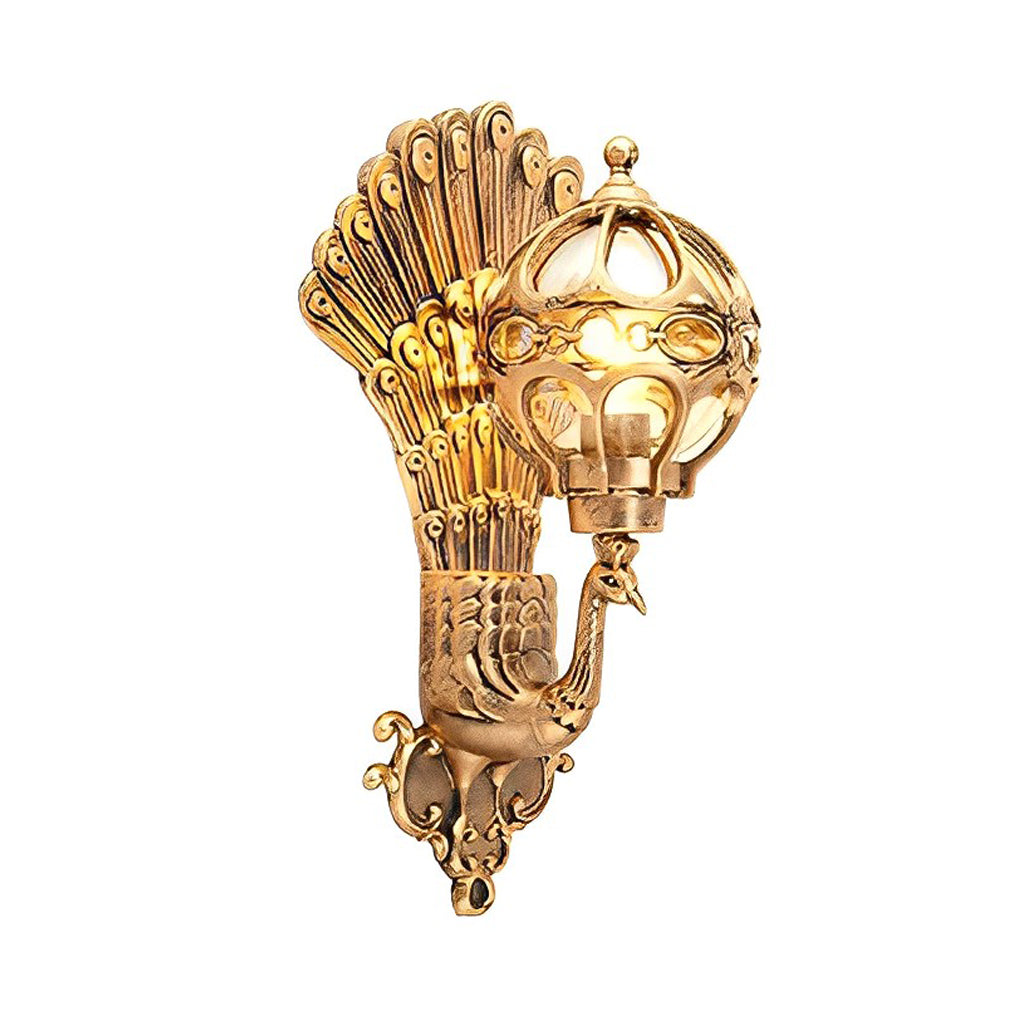 Zewnętrzna lampa ścienna z vintage'owym wzorem pawia
