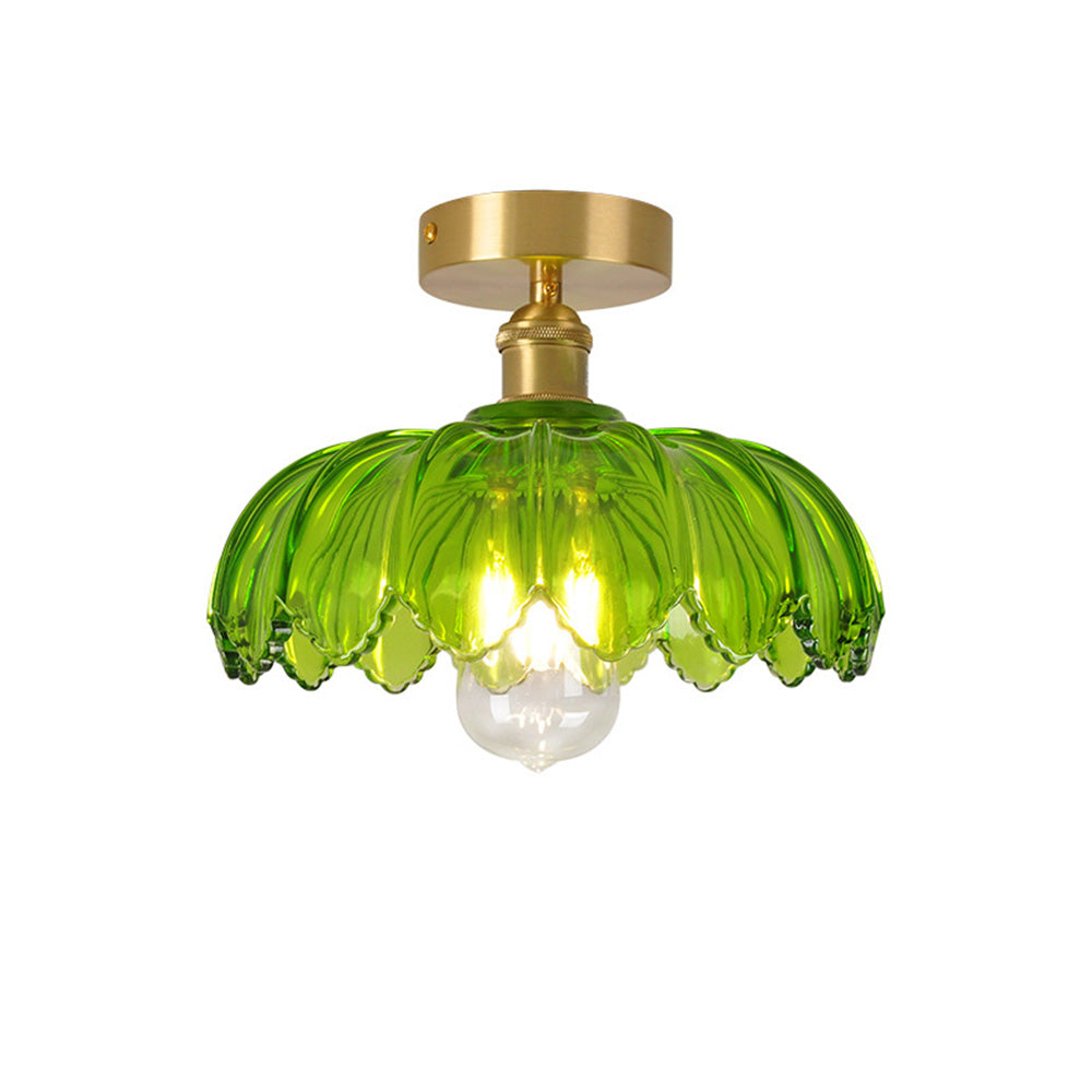 Elegant Minimalist Green Glass Semi-Flush Ceiling Light Fixture for Contemporary Home Décor and Ambient Illumination