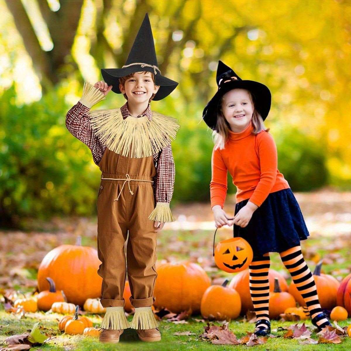 Conjunto clásico de disfraces de Halloween a juego para la familia | Niña espantapájaros