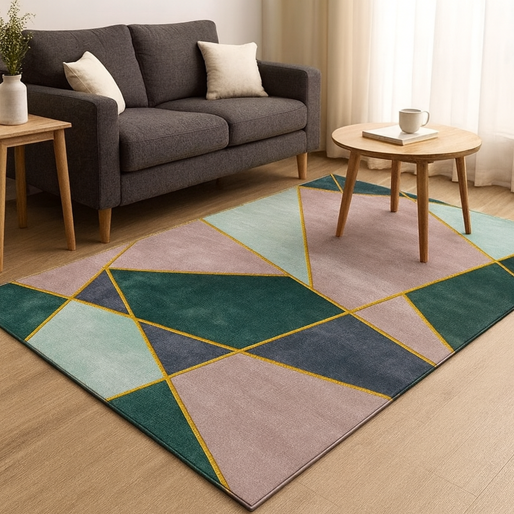 Tapis Moderne Géométrique Polyester Lavable Antidérapant