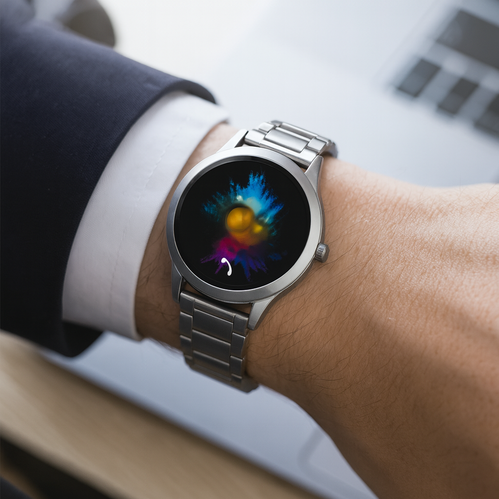 Montre intelligente métal argenté écran AMOLED appel