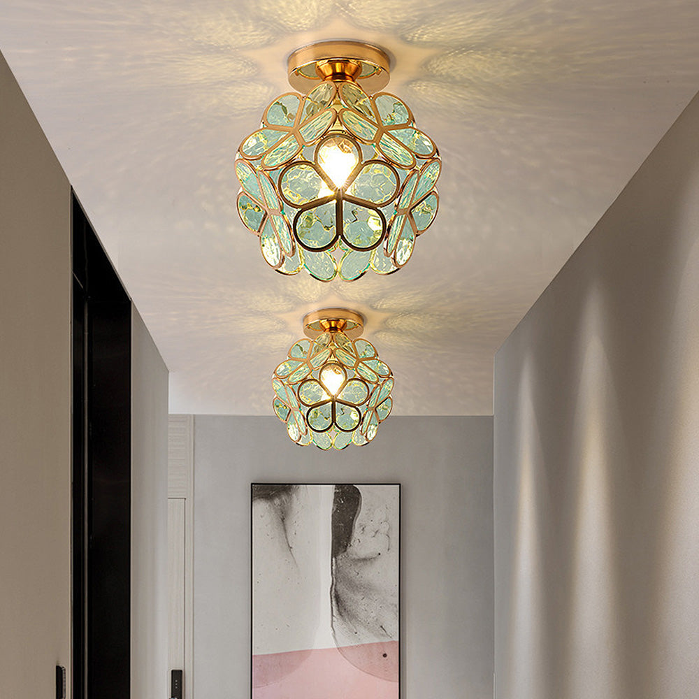 Elegant Floral Glass Ceiling Light Fixture for Hallways - Stylish Design for Contemporary Home Décor