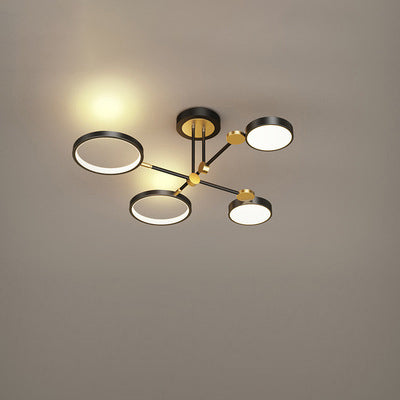 Elegant Multi-Ring LED Ceiling Light in Gold and Black for Stylish Bedroom Illumination and Modern Home Décor