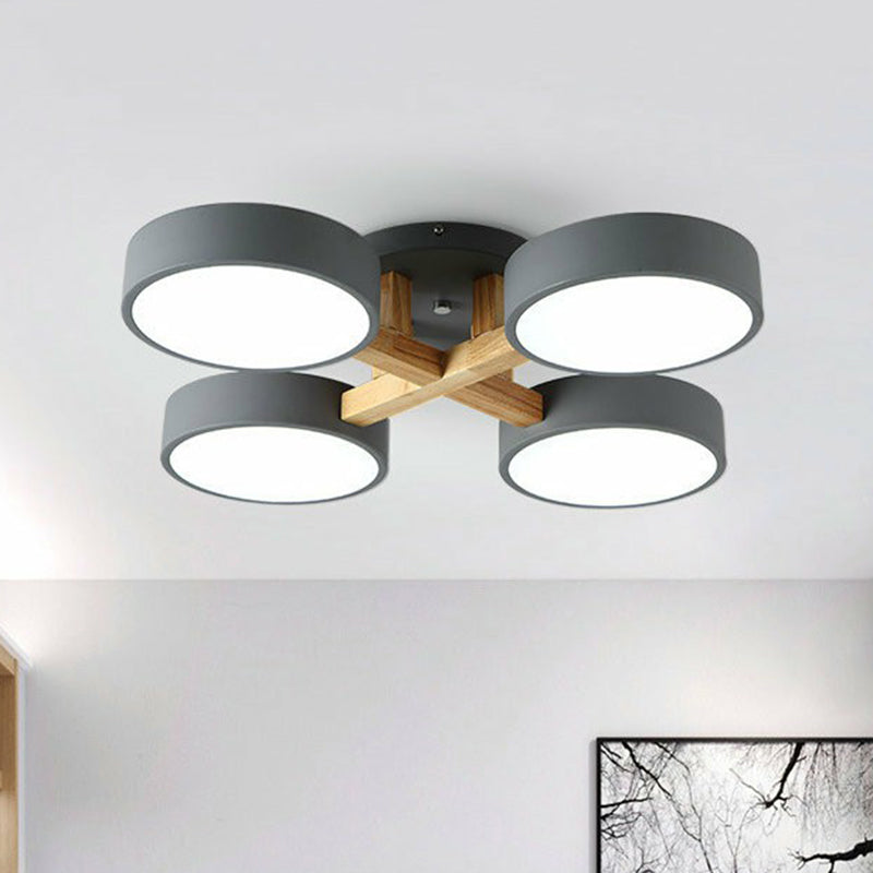 Contemporary Iron Wood LED Ceiling Light for Stylish Bedroom Illumination and Modern Home Decor