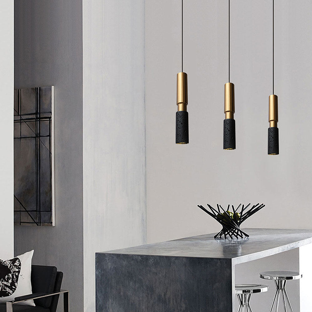 Wabi-Sabi Inspired Black Stone Pendant Light for Kitchen - Unique Rustic Lighting Fixture for Contemporary Home Decor