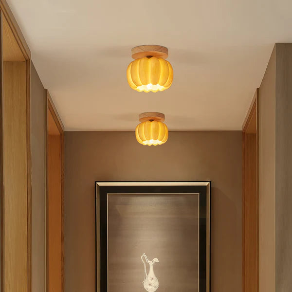 Brighten Your Space with a Charming Yellow Pumpkin Ceiling Light Fixture - Perfect for Home Decor and Unique Lighting Solutions