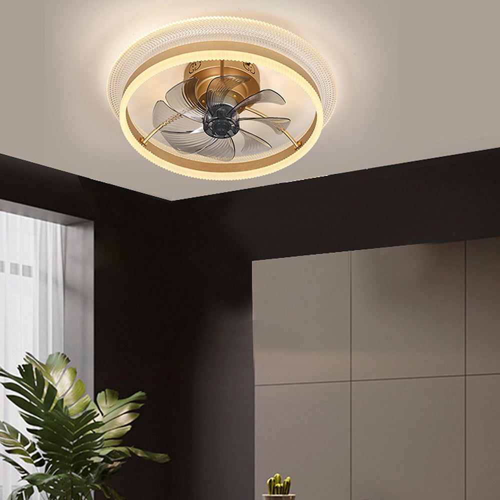 Modern Round Gold Ceiling Fan with Integrated Light Fixture for Stylish Home Illumination and Air Circulation