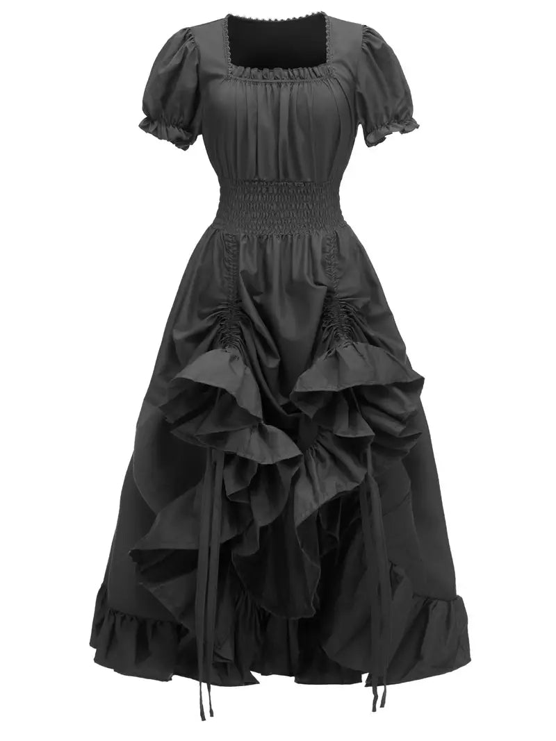 Vestido de Disfraz de Halloween Vintage para Mujer con Mangas Abullonadas | Maxi con Volantes