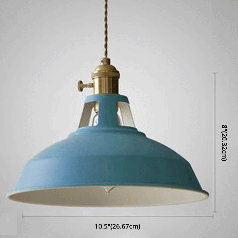 Lampada a sospensione industriale in ottone con paralume blu