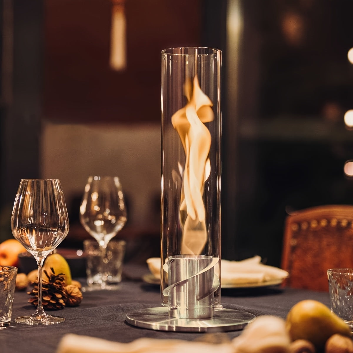 Cheminée d'intérieur à bioéthanol en verre de table