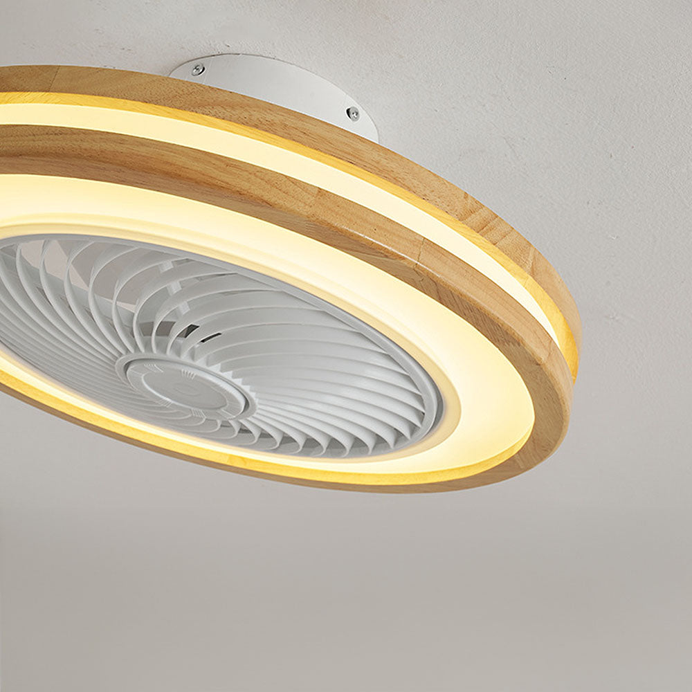 Modern Minimalist Round Wooden Ceiling Fan with Integrated LED Lighting for Stylish Home Decor and Energy Efficiency