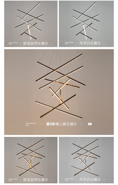 Lámpara de araña moderna de metal negro con LED