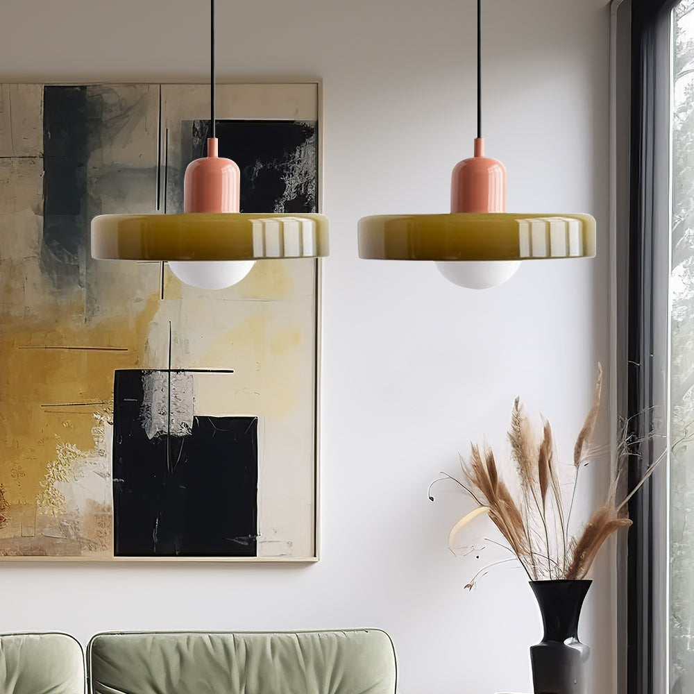 Contemporary Bauhaus Stained Glass Pendant Light with Dual Heads for Stylish Home Illumination