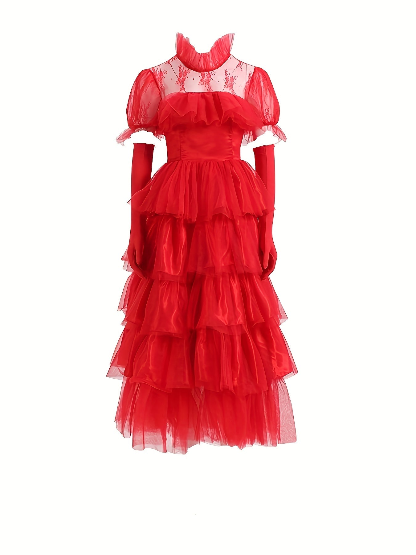 Vestido de disfraz de película de Halloween gótico de encaje para mujer | Maxi de capas