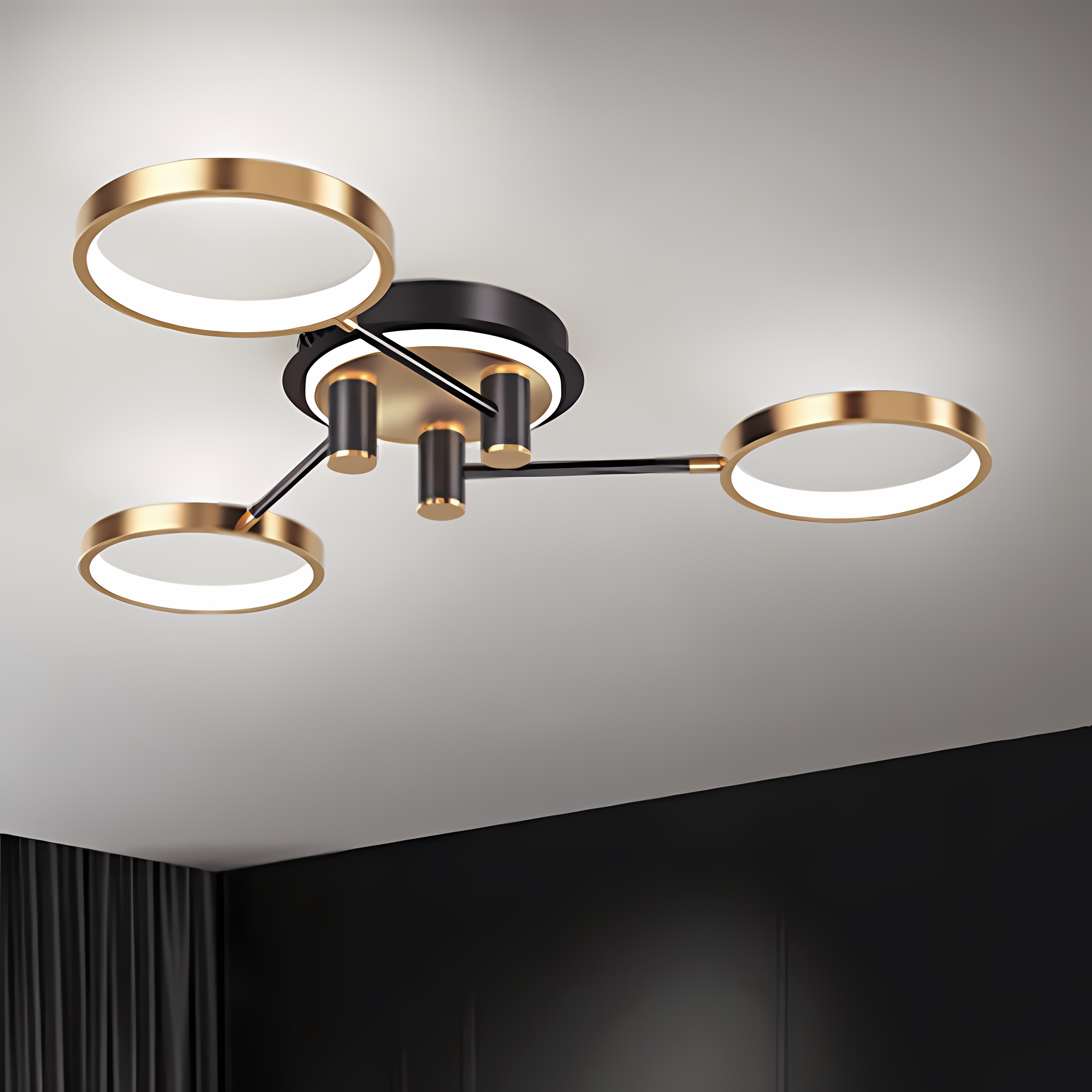 Elegant Gold LED Ceiling Light for Living Room - Modern Circles Design, Stylish Illumination for Home Décor and Ambiance