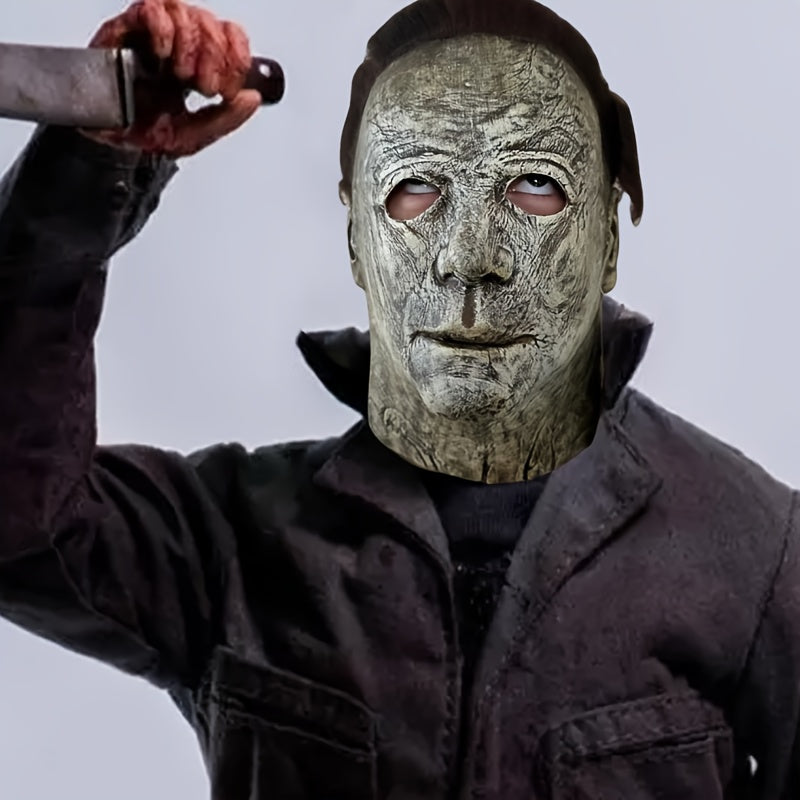 Męska realistyczna straszna maska na Halloween | Pełna twarz z włosami
