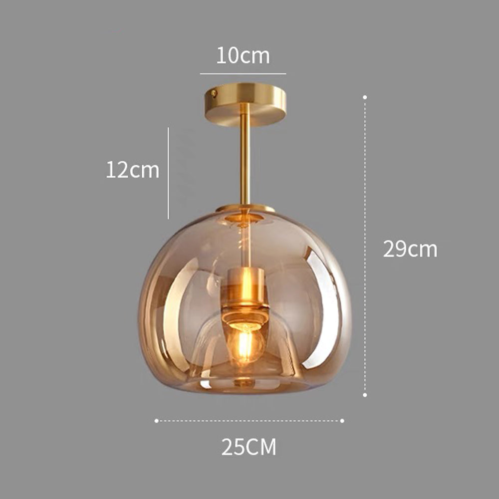 Set of 2 Contemporary Copper and Glass Ceiling Lights for Hallway - Stylish Modern Lighting Fixtures