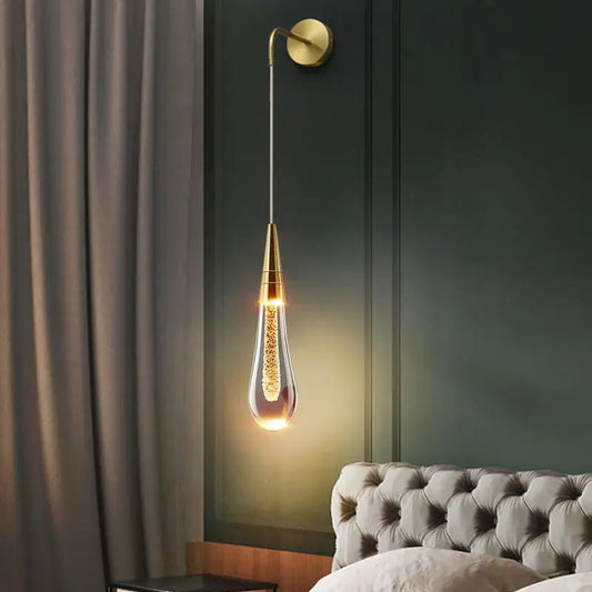 Glass Wall Light Modern Gold Drop Design