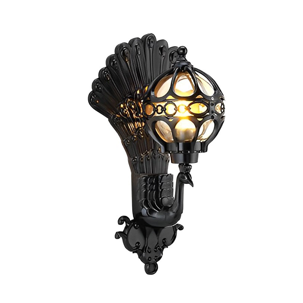 Zewnętrzna lampa ścienna z vintage'owym wzorem pawia
