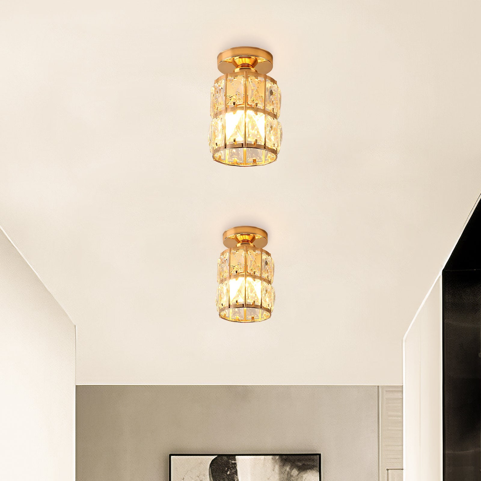 Contemporary Gold Glass Semi-Flush Ceiling Light for Hallway - Elegant Lighting Fixture for Modern Interiors