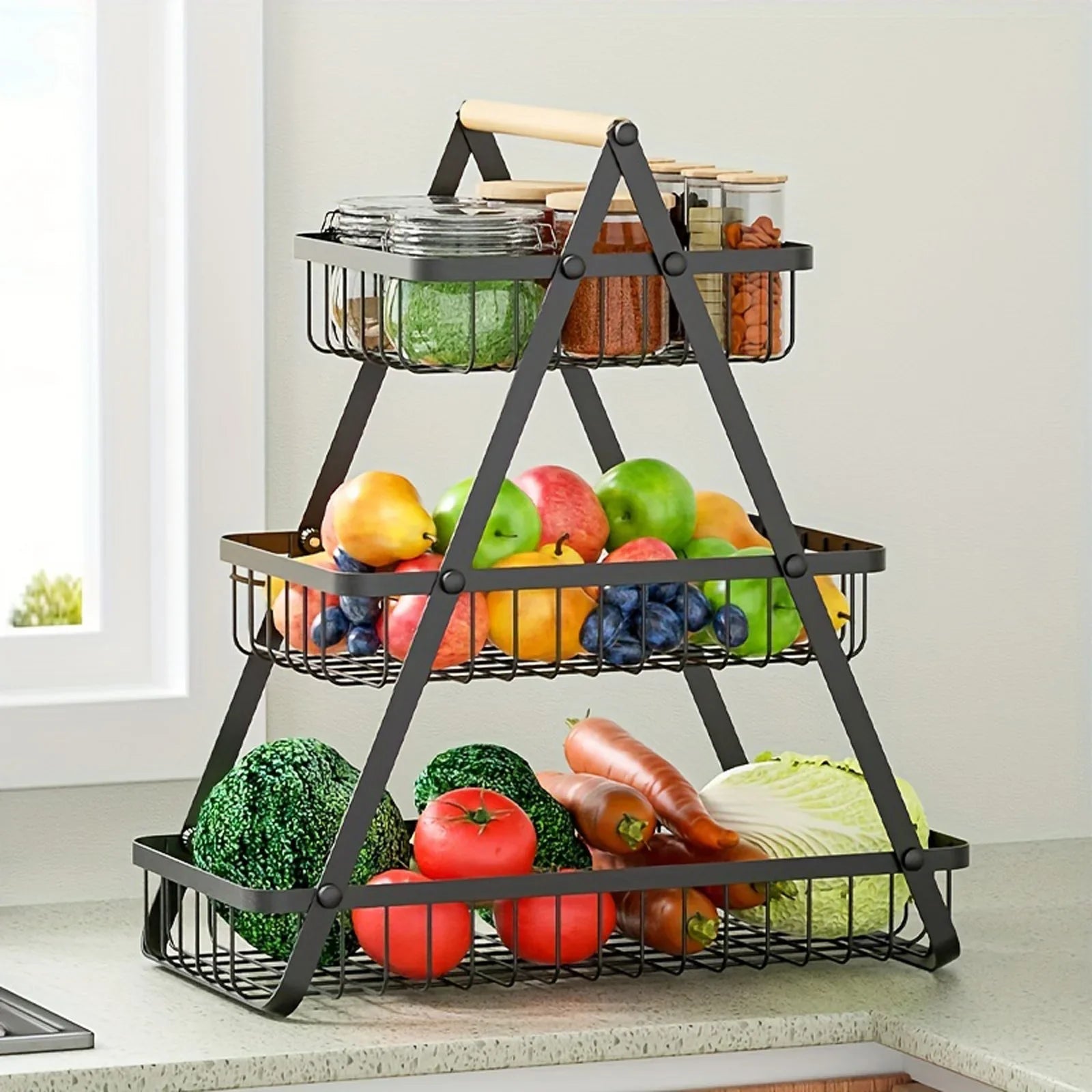 Cesta de fruta de metal para almacenamiento de cocina