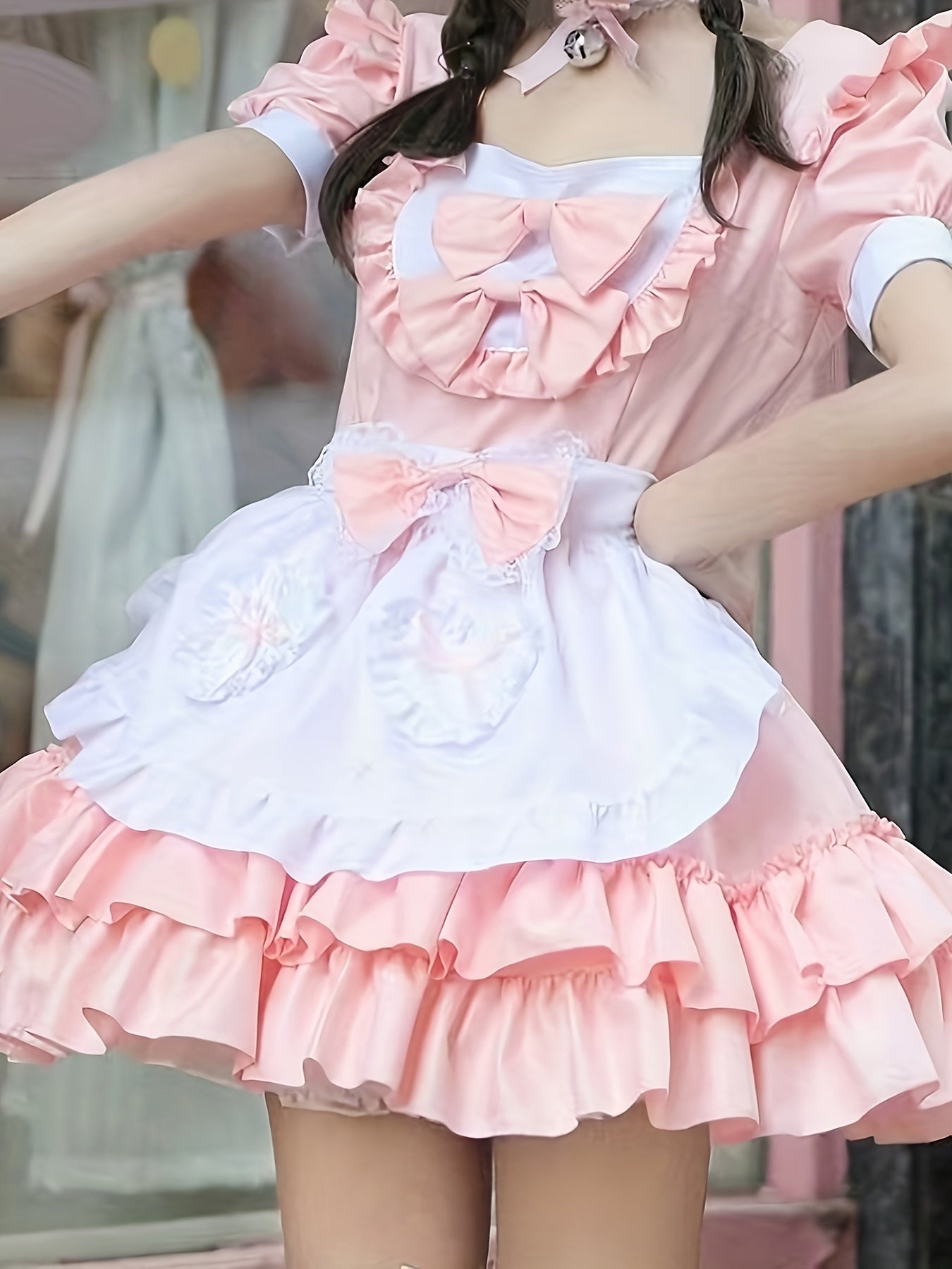 Costumi di Halloween per donne taglie forti vestito da cameriera cosplay | Mini con volant