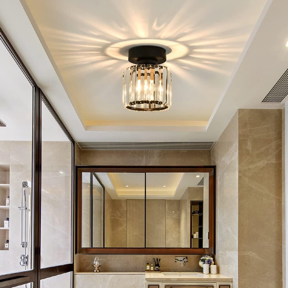 Elegant Crystal Circle Flush Mount Ceiling Light for Hallway - Stunning Illumination and Modern Design for Your Home