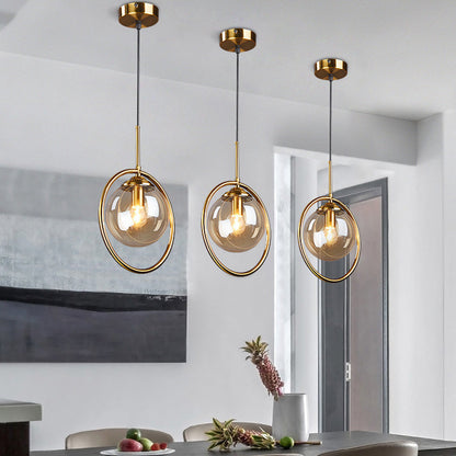 Glass Pendant Light with Gold Frame Finish